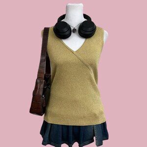 gold glitter ribbed y2k sleeveless stretchy top girly downtown it girl top